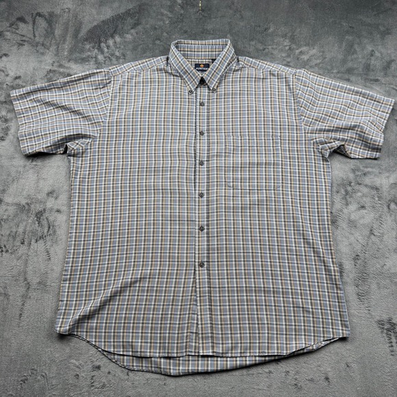 Puritan Other - Puritan Mens XL Blue Tan Plaid Short Sleeve Button Down Shirt Collared Pocket